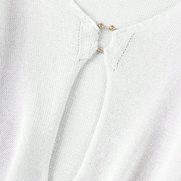 White Women's Sexy Metallic Ring Hollow Deep V-Neck Knit Wrap Knit Mini Dress - Picture 6 of 8